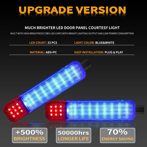 Vista 3 de Panel de puerta interior LED de cortesía azul claro de advertencia compatible con Chevy GMC C/K Silverado Sierra 1500 2500 3500 Suburban Tahoe