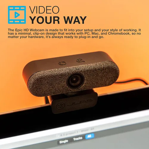 Vista 7 de JLab Epic Cam, cámara web USB 2K, enfoque automático, micrófonos duales, negro