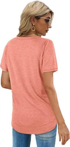 Vista 4 de Dofaoo Camisetas de verano para mujer, ajuste holgado, plisado, cuello cuadrado, dobladillo curvado, tallas S-2XL