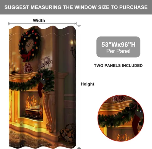 Vista 40 de Cortinas con adornos de Navidad impresos, cortinas para ventana de chimenea, calcetines de Navidad, árboles de Navidad, regalos, paneles opacos