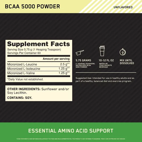 Vista 2 de Optimum Nutrition - BCAA en polvo instantáneo, 5000 mg, 12.16 onzas
