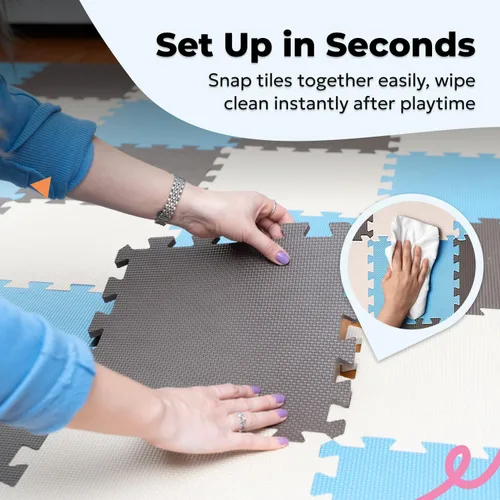 Vista 6 de MioTetto Alfombra de Juego para Bebés, Cómoda Alfombra para Tiempo de Barriga – Azulejos de Espuma Portátiles para Piso, Alfombra de bebé segura