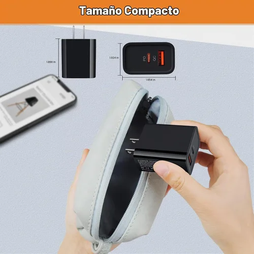 Vista 6 de Cargador USB tipo C de 20 W, cargador de carga rápida para Samsung Galaxy A17/A16/A07/S25FE/S25 Ultra/S25 Negro