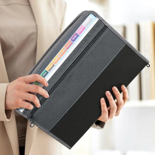 Vista 6 de Sooez - Organizador de archivos de acordeón con cierre de seguridad, carpeta expandible de 8 bolsillos con funda frontal para lápices, organizador