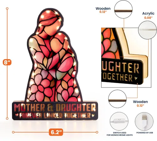 Vista 2 de Regalo para hija de mamá, regalos de cumpleaños para hija, regalo de Navidad para madre e hija, día de la madre, graduación decorativa con luz LED
