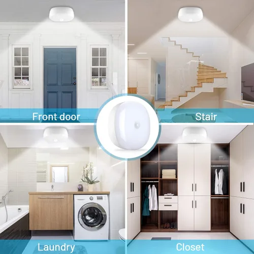Vista 2 de Luz de techo LED con batería inalámbrica con sensor de movimiento, 300 lúmenes, 5 W, para interiores y exteriores, armario, despensa, escalera