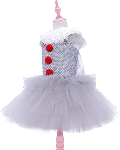 Vista 5 de Disfraz de payaso tutú de Halloween para niñas, cosplay de payaso con globos rojos para niños pequeños
