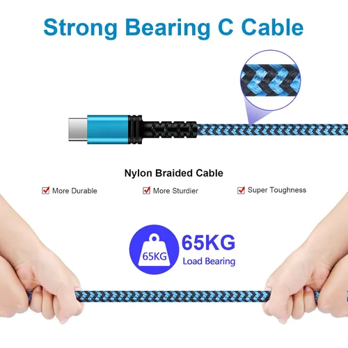 Vista 4 de Cable de carga USB C de 3A de carga rápida, [2 unidades, 6 pies] cable trenzado USB-A a tipo C para iPhone 15 Pro Max Plus, Samsung Galaxy A14 A54