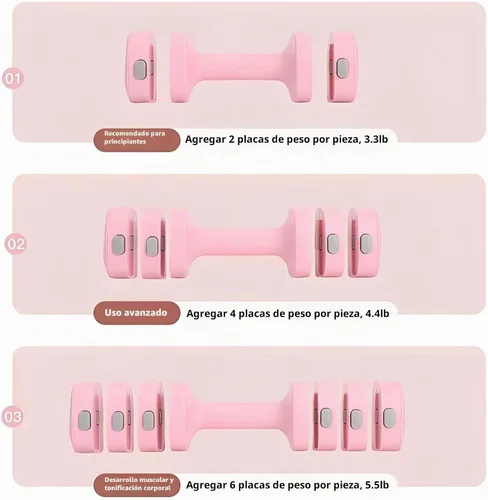 Vista 6 de Juego de 2 mancuernas ajustables, 4 en 1, pesas libres para mujeres con ajuste rápido, gimnasio en casa y entrenamiento de ejercicio al aire libre