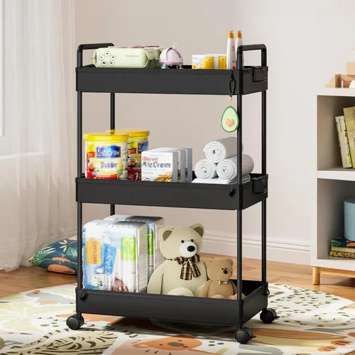 Vista 5 de Ronlap Carrito de Almacenamiento Rodante Delgado de 3 Niveles con Ruedas, Carrito Utilitario de Plástico Organizador para Aperitivos, Manualidades