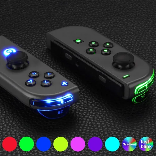 Vista 4 de eXtremeRate 7 Colors 9 Modes NS Joycon DFS LED Kit, Multi-Colors Luminated Black Classical Symbols ABXY Trigger Face Buttons for Nintendo Switch &