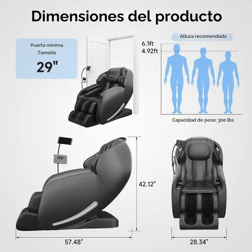 Vista 2 de Real Relax Sillón de masaje de cuerpo completo con controlador de teléfono único, sillón reclinable 3D SL-Track de gravedad cero con control
