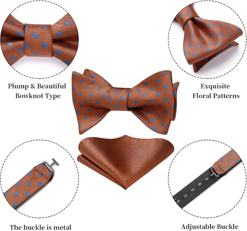 Vista 9 de HISDERN Pajaritas para hombre, diseño de lunares, corbatín y bolsillo cuadrado, clásico, esmoquin de negocios, boda, pajaritas, pañuelo