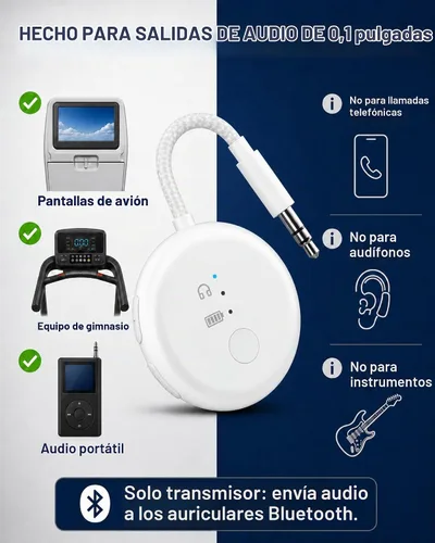 Vista 7 de Avantree SoundJet R1 - Adaptador Bluetooth de avión de 25 horas para todos los AirPods (Pro/Max) con chipset Qualcomm y aptX Adaptive, transmisor