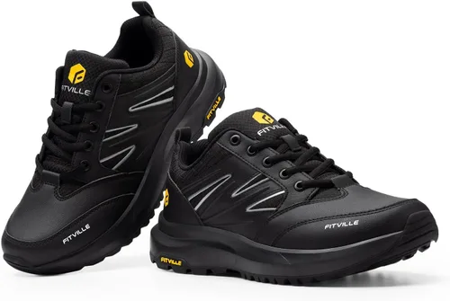 Vista 7 de FitVille Zapatos de senderismo anchos para hombre, repelentes al agua, para exteriores, zapatos de trabajo con soporte de arco, núcleo resistente
