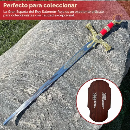 Vista 6 de Medievaldepot King Solomon Great Sword Red - Hoja de acero inoxidable, placa de exhibición, longitud total de 51 pulgadas
