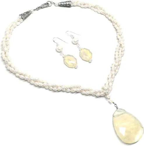 Vista 4 de Lab-Grown Lemon Quartz Cultured Freshwater Pearl Sterling Silver Earrings