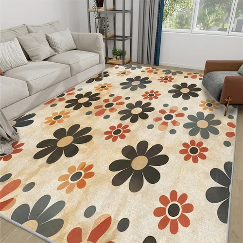 Vista 2 de Alfombra retro con flores, alfombra vintage de 2 x 3 pies, lavable antideslizante, para interiores, para entrada, entrada, cocina, mesita de noche