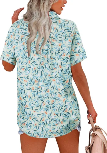 Vista 4 de HOTOUCH Camisa con botones para mujer, de algodón, de manga corta, cuello en V, con botones, para verano y playa