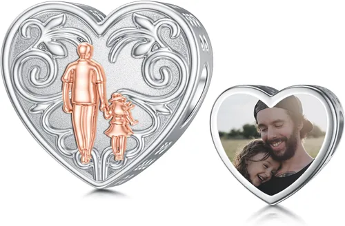 Vista 88 de PROESS Dije para padre, madre e hija, pulsera de plata de ley para pulseras, regalos de cumpleaños, día de San Valentín, para hija, madre, amante