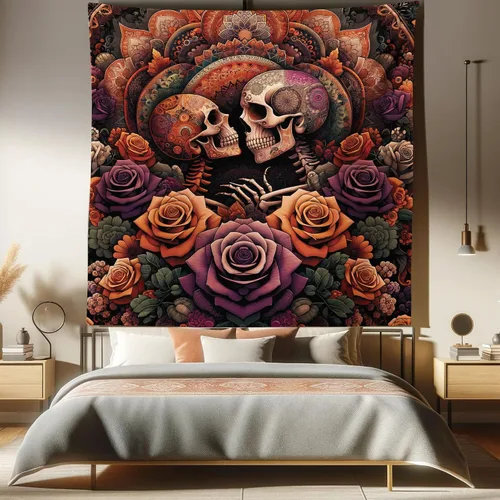 Vista 112 de Ambesonne Tapiz verde, fases lunares alrededor de un árbol de la vida, impresión de diseño bohemio de astrología nocturna, decoración de tela