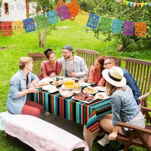 Vista 8 de Mantel de plástico desechable para fiesta mexicana, 2 piezas, para decoración de fiesta de cumpleaños, mantel de mesa de México, suministros