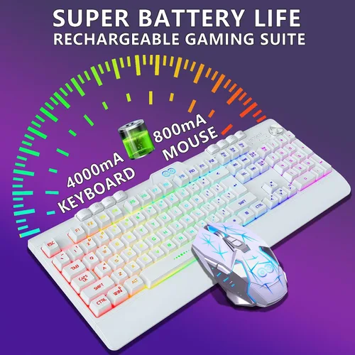 Vista 4 de H8 - Combo de teclado y mouse inalámbricos para juegos, batería recargable con retroiluminación LED de 3800 mAh, teclado anti-ghosting