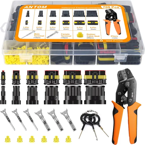 Vista 8 de ANTOM Kit de conectores automotrices de 356 piezas, 26 juegos de conectores de cable impermeables de 1/2/3/4 pines con herramienta de prensado