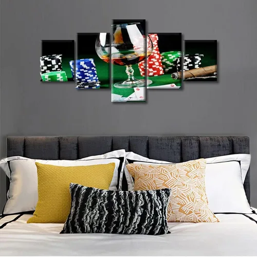 Vista 3 de TUMOVO 5 paneles para decoración del hogar, fichas apiladas, obras de arte modernas y contemporáneas grandes para bar, pub, club, fotos, tarjetas