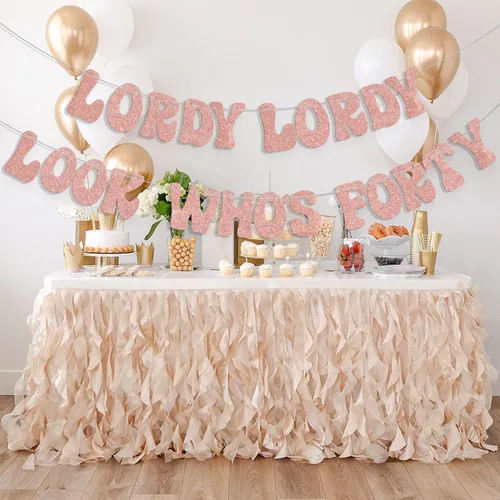 Vista 3 de Cartel de Lordy Lordy Look Who's Forty, decoraciones de feliz cumpleaños 40, divertida decoración de fiesta de cuarenta cumpleaños, suministros
