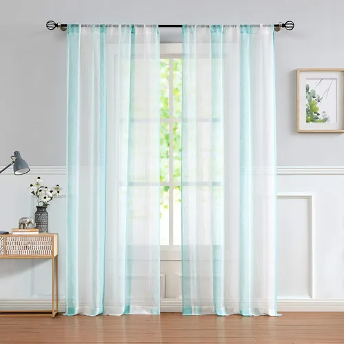 Vista 19 de Central Park Cortinas Transparentes de Rayas Beige y Blancas Estilo Granja de Lino Bouclé, Pares de Paneles de Cortina de Ventana Tejidos con Hilo