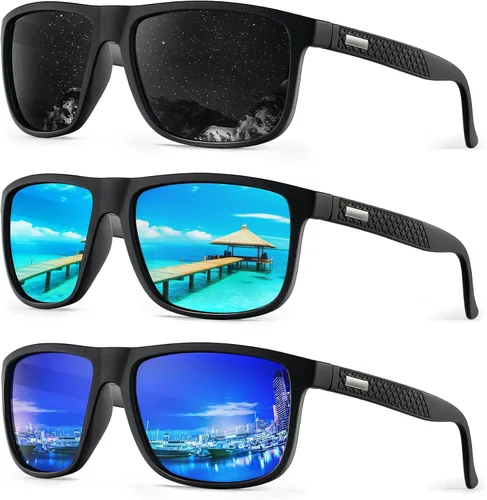 Vista 79 de KALIYADI Gafas de sol polarizadas para hombre, gafas de sol ligeras con protección UV para conducir, pescar y jugar golf (3 unidades) Negro