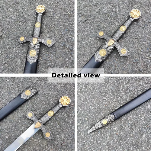 Vista 6 de Stainless Steel Medieval Star of David King Solomon Cross Crusader Knight Templar Sword for Collection, Cosplay, Display