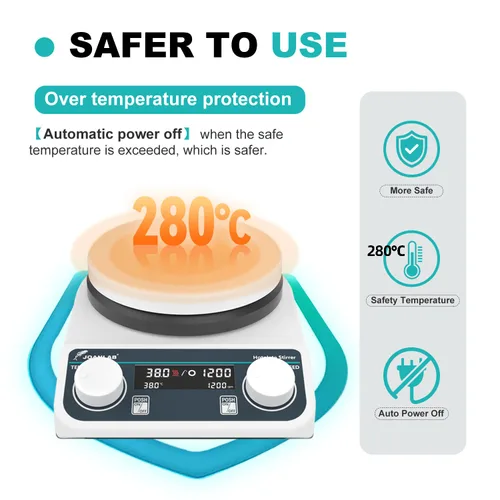 Vista 7 de JOANLAB HS5C Magnetic Stirrer Hot Plate, 3L, 280℃ 200-1500RPM 5 inch ceramic coated hot plate, 280℃/536℉ max, digital speed control, external temp