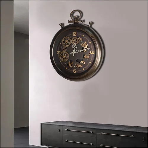 Vista 4 de Reloj de pared retro de gran industria, engranaje de metal, reloj de pared, sin garrapatas, operaciones de batería, sala de estar, cocina