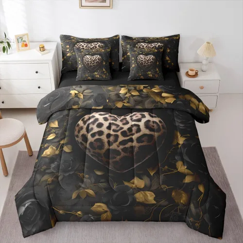 Vista 23 de Erosebridal Juego de edredón de 7 piezas con estampado de leopardo, tamaño Queen, juego de ropa de cama súper suave con estampado de guepardo, juego