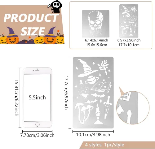 Vista 2 de FINGERINSPIRE 4 plantillas de metal con temática mágica, plantillas de pintura de dibujo de acero inoxidable para hacer tarjetas, álbumes