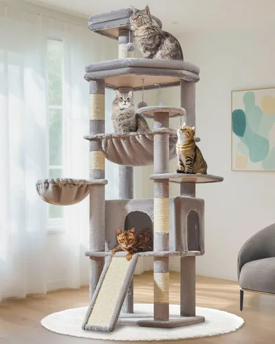 Vista 10 de Taoqimiao Árbol para gatos de 72 pulgadas para gatos grandes, torre alta de varios niveles, condominio ampliado para gatos con tabla de rascar