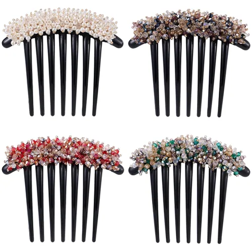 Vista 20 de Peine lateral de perlas para mujer, peines de pelo con diamantes de imitación, 7 dientes, accesorios de cristal vintage, accesorios para tocados