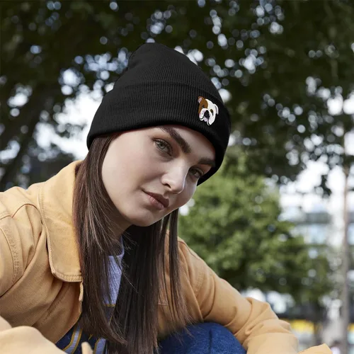 Vista 6 de Bang Tidy Clothing Gorro de bulldog inglés de punto, regalos para amantes de los perros para mujeres, sombreros de invierno bordados