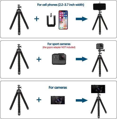 Vista 3 de Trípode de teléfono para teléfono celular, mini soporte flexible para cámara con control remoto y clip universal para iPhone 15 14 13 12 Pro Max 11