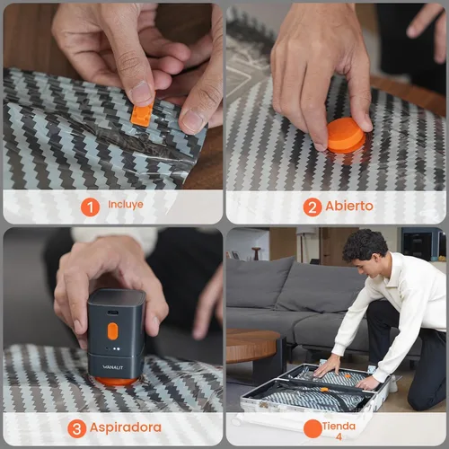 Vista 8 de Bolsas de vacío para viajes con bomba inalámbrica para equipaje o maleta Negro