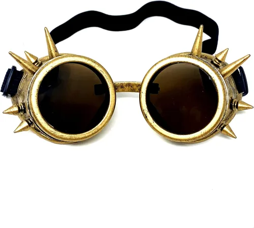 Vista 2 de Mad Scientist Time Traveler Steampunk - Gafas de disfraz de Halloween para mujeres y hombres Espiga de oro