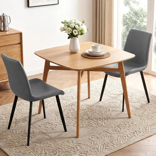 Vista 8 de HIPIHOM 3-Piece Oak Dining Table Set for 2, 31.5in Table with Steel Legs Oak Table+2 Yellow Chairs