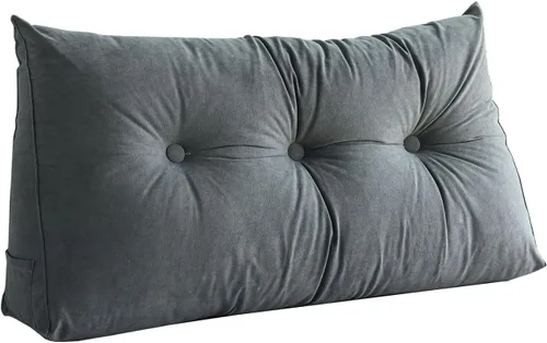 Vista 10 de Almohada de cuña para cabecera para dormir, almohadas de descanso de espalda con funda extraíble, almohada de lectura triangular para sentarse