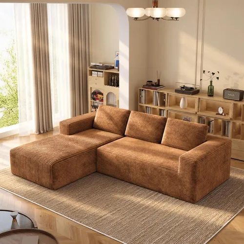 Vista 20 de Sofá modular de pana de 106 pulgadas, sofá en forma de L deshuesado con asiento profundo, sofá de espuma de nube con diván de gran tamaño, sofá Negro