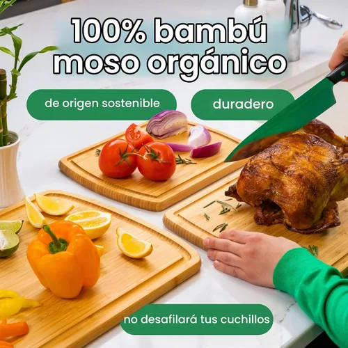 Vista 2 de Tablas de cortar de madera orgánica para la cocina para cortar verduras, tallar carne, cortar pan y servir charcutería para la preparación