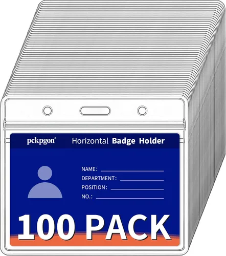 Vista 8 de Paquete de 10 portatarjetas de identificación horizontal, portatarjetas de plástico transparente, funda protectora para identificación de trabajo