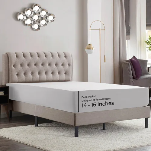 Vista 13 de Empyrean Bedding Sábanas de cama individual – Sábana bajera ajustable de 14 a 16 pulgadas individual – Sábana bajera súper suave individual – Sábana