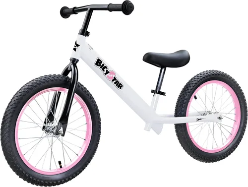 Vista 9 de Bicystar Bicicleta de equilibrio para niños de 16 pulgadas para niños de 5 a 8 años, sin pedales, neumáticos de aire, reposapiés, altura ajustable